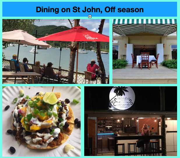 Restaurant closures summer fall 2017: off season on St John Virgin Islands. List of which restaurants will close and when.